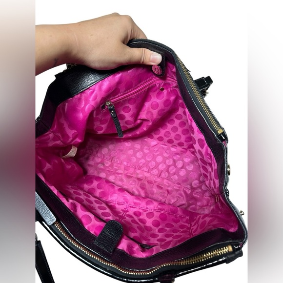 Rare Kate Spade Patent Leather Tote Bag Black Zip Hot Pink Lined | Cow Leather - Picture 6 of 12